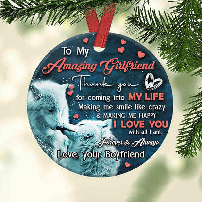 Wolf Couple To My Amazing Girlfriend I Love You Wolf - Round Aluminium Ornament (Printed On Both Sides) 1122