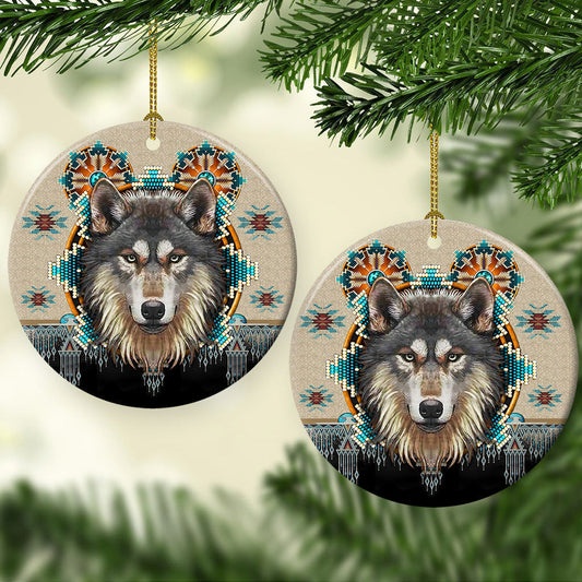 Wolf Native American Wolf - Round Aluminium Ornament (Printed On Both Sides) 1122