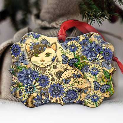 Cat Floral Art - Cat Ornament (Printed On Both Sides) 1022