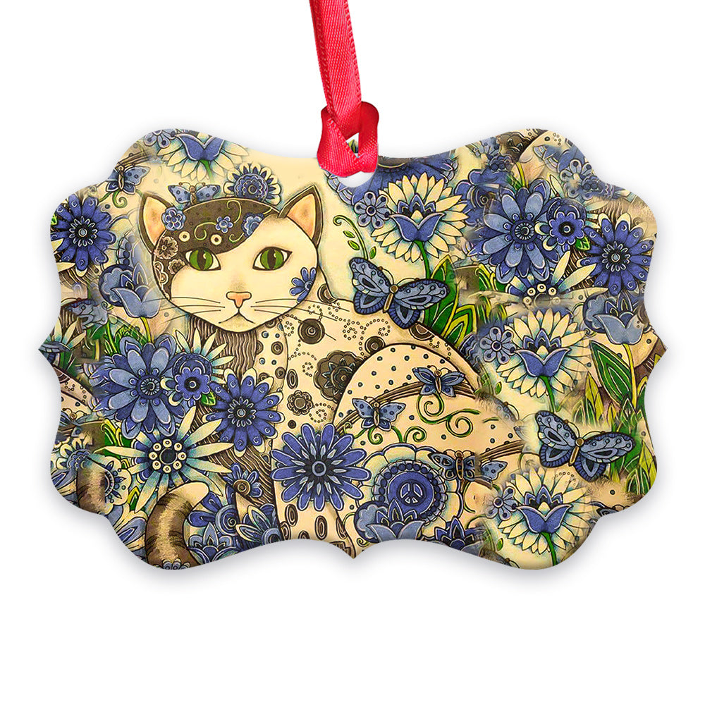 Cat Floral Art - Cat Ornament (Printed On Both Sides) 1022