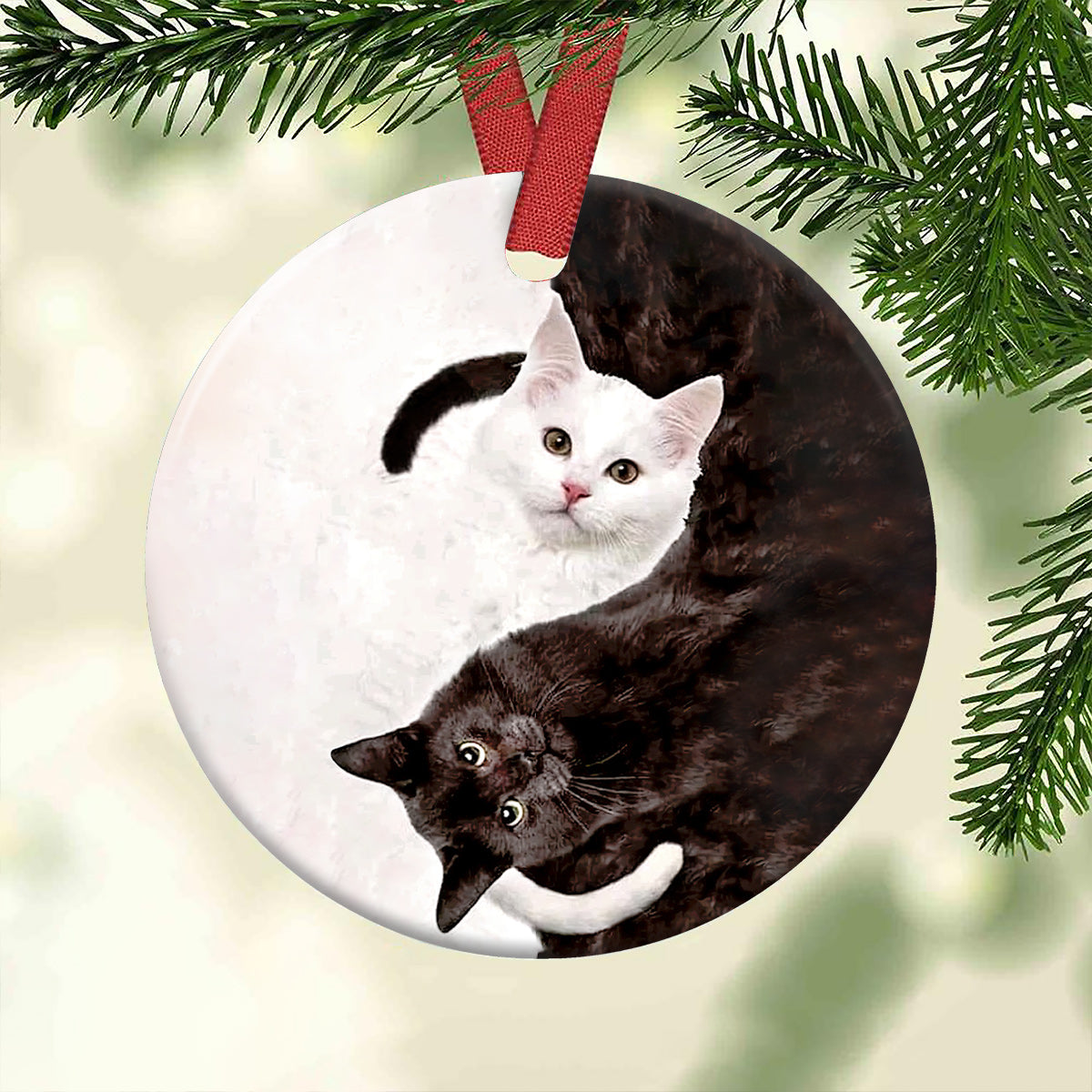 Yin Yang Black And White Cats - Cat Ornament (Printed On Both Sides) 1022