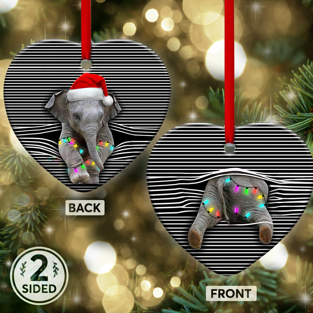 Baby Elephant Christmas Lights - Elephant Ornament (Printed On Both Sides) 1122