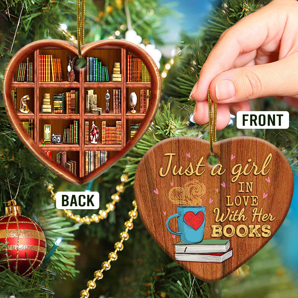 Bookshelf Girls Love Books - Book Ornament (Printed On Both Sides) 1122