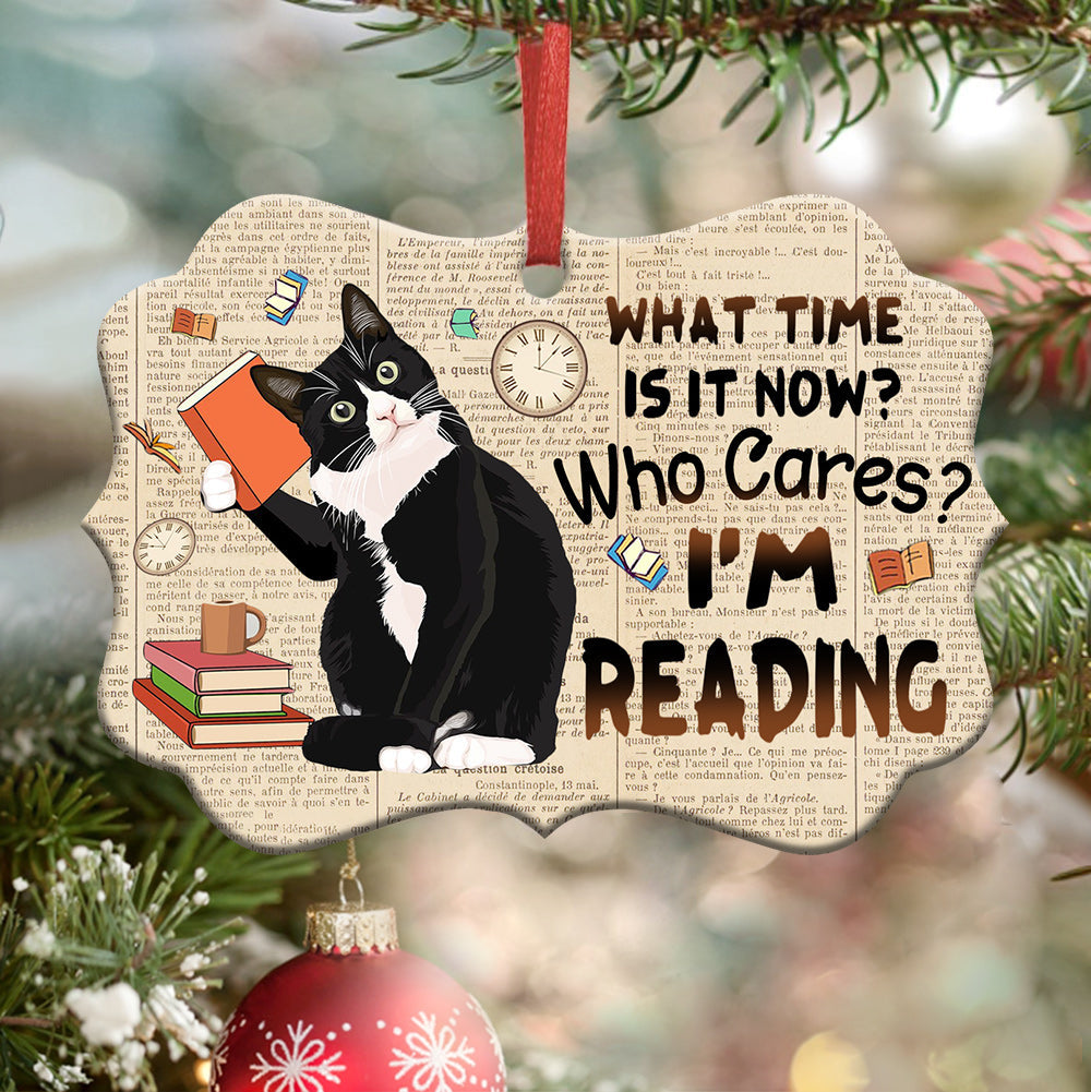 Tuxedo Cat Who Cares I'm Reading - Cat Ornament (Printed On Both Sides) 1022