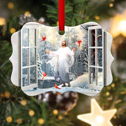 Jesus Faith God And Cardinal Outside Your House Christian - Medallion Aluminium Ornament (Printed On Both Sides) 1122