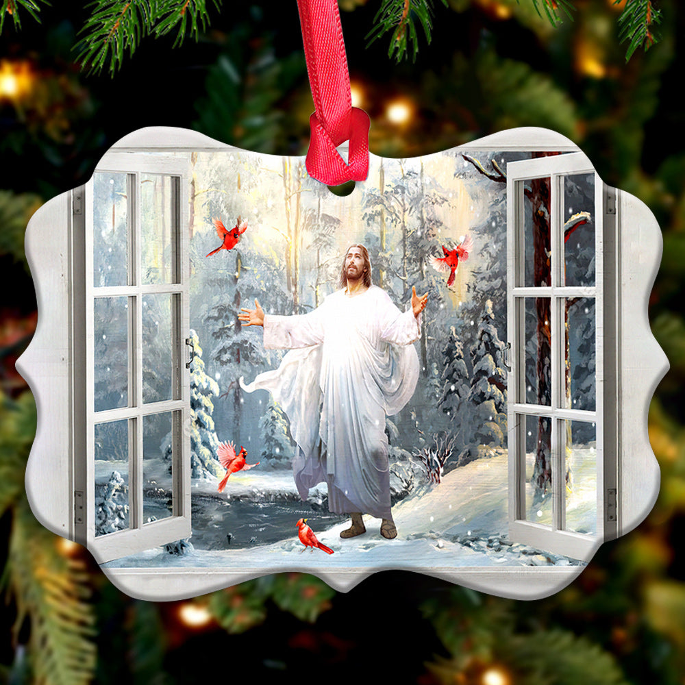 Jesus Faith God And Cardinal Outside Your House Christian - Medallion Aluminium Ornament (Printed On Both Sides) 1122
