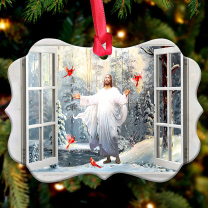 Jesus Faith God And Cardinal Outside Your House Christian - Medallion Aluminium Ornament (Printed On Both Sides) 1122