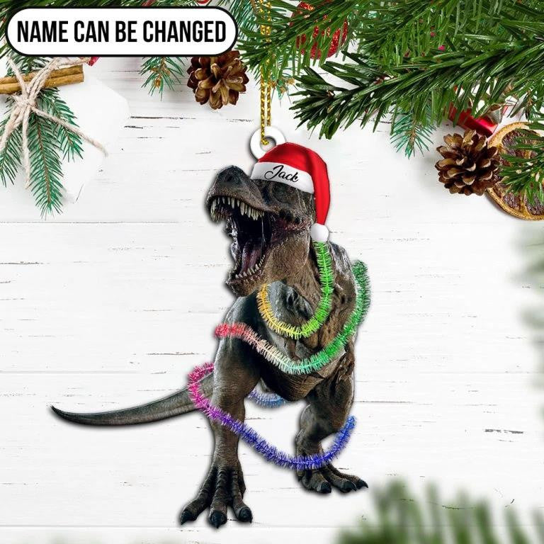 Dinosaur Colorful Lines Pattern Custom Name - Personalized Dinosaur Ornament (Printed On Both Sides) 1122