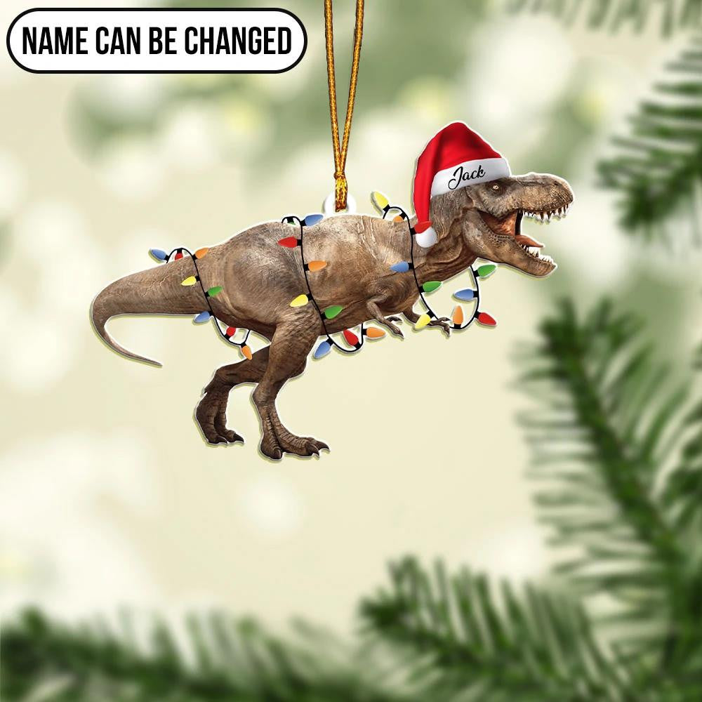 Christmas Dinosaur Running Pattern - Personalized Dinosaur Ornament (Printed On Both Sides) 1122