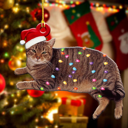 Tabby Cat And Christmas Light Lovely - Cat Ornament (Printed On Both Sides) 1122