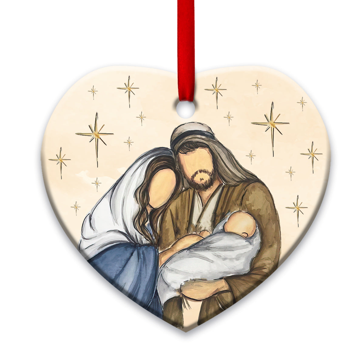 Jesus Nativity Blessing You Christian - Heart Aluminium Ornament (Printed On Both Sides) 1122
