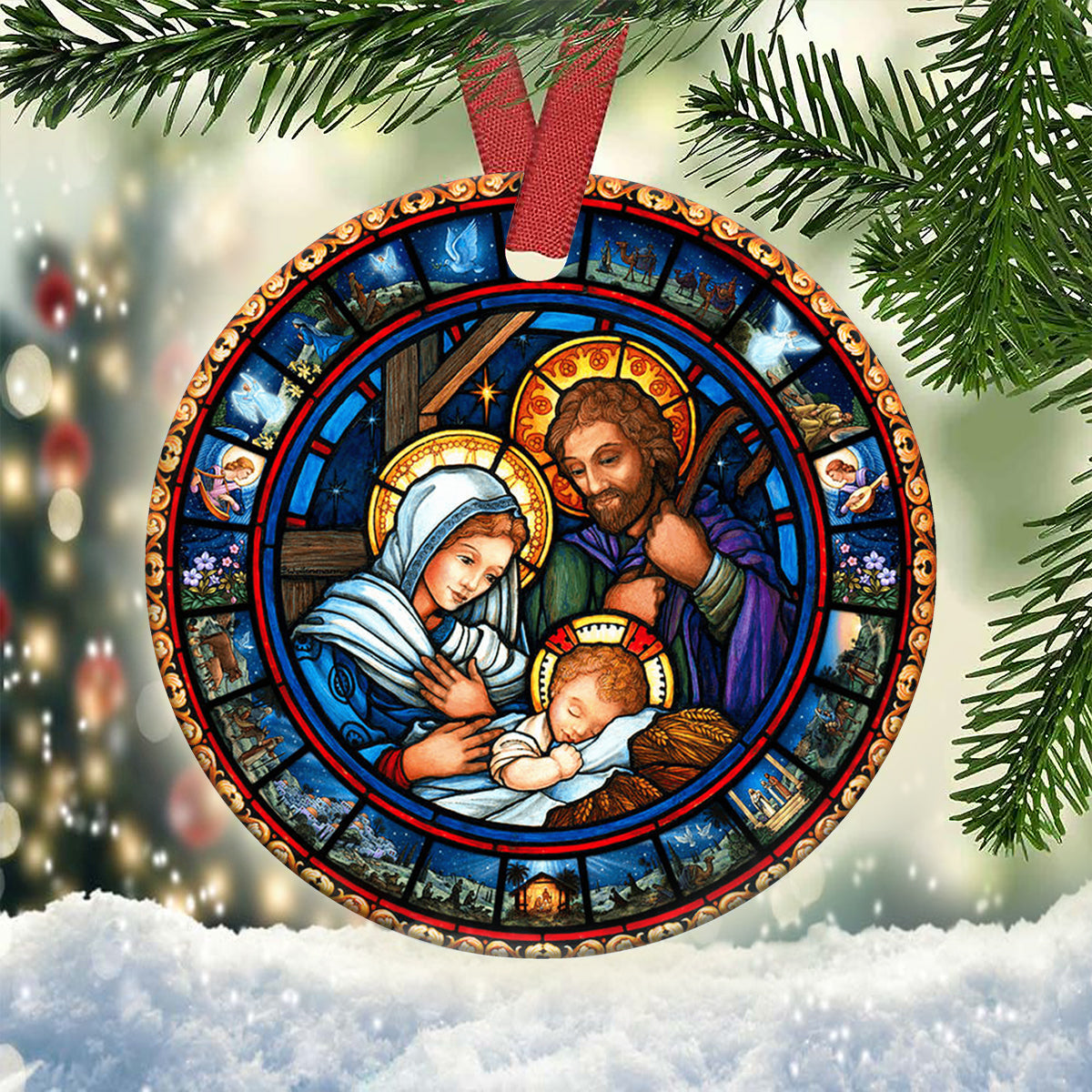 Jesus Nativity Holy Night Christian - Round Aluminium Ornament (Printed On Both Sides) 1122