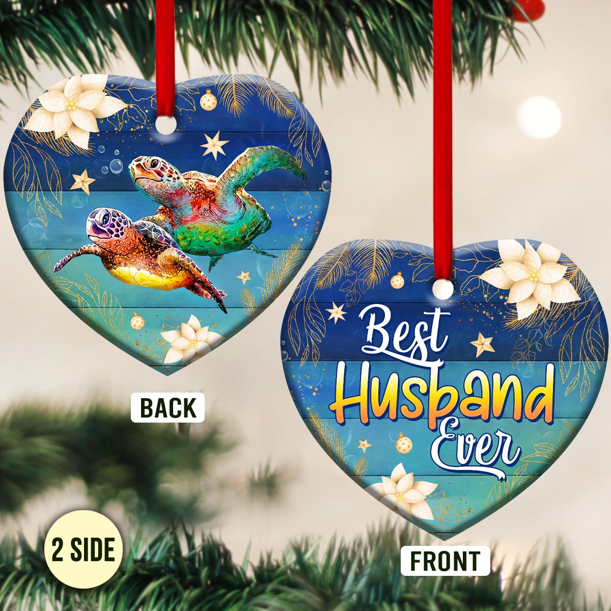 Turtle Best Husband Ever - Turtle Ornament (Printed On Both Sides) 1122
