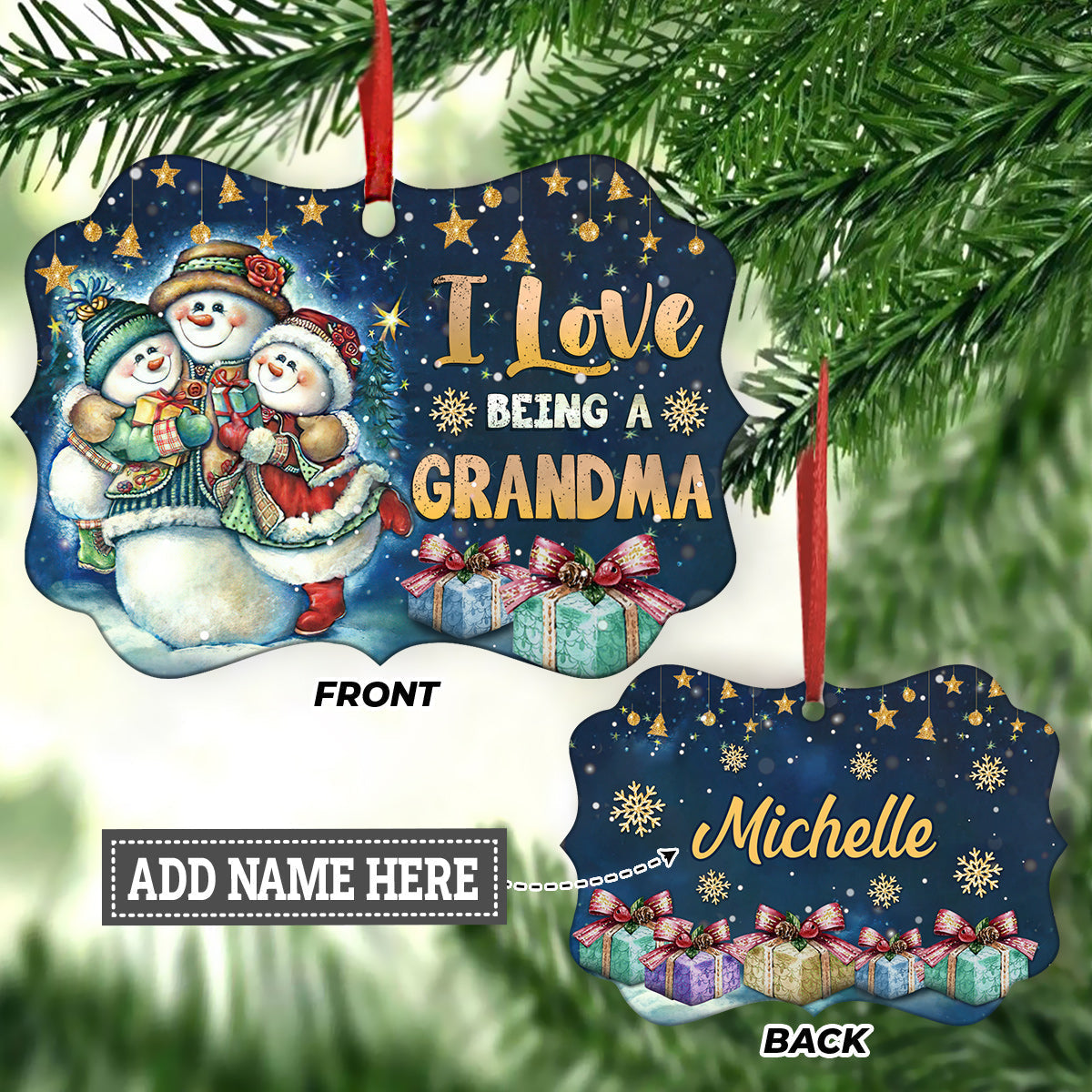 Grandma Snowman I Love Being A Grandma - Personalized Grandma Ornament (Printed On Both Sides) 1022