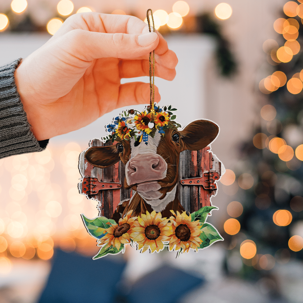 Cow Sunflower - Cow Ornament (Printed On Both Sides) 1022