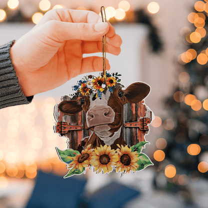 Cow Sunflower - Cow Ornament (Printed On Both Sides) 1022