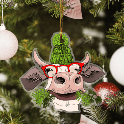 Funny Christmas Cow - Cow Ornament (Printed On Both Sides) 1022
