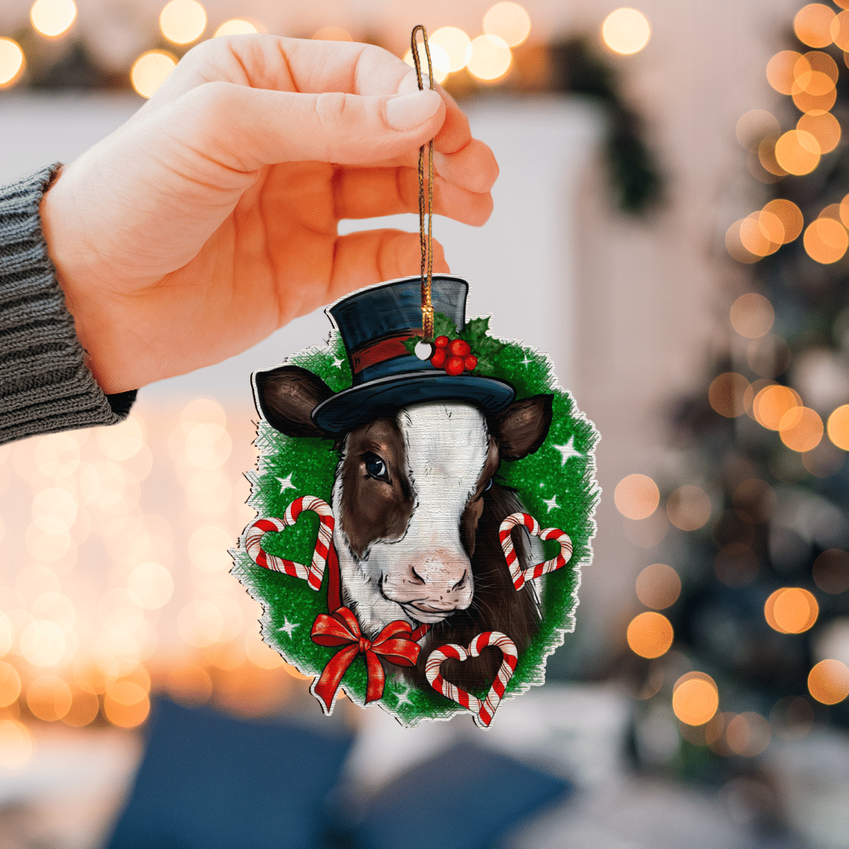Cow Candies Heart - Cow Ornament (Printed On Both Sides) 1022