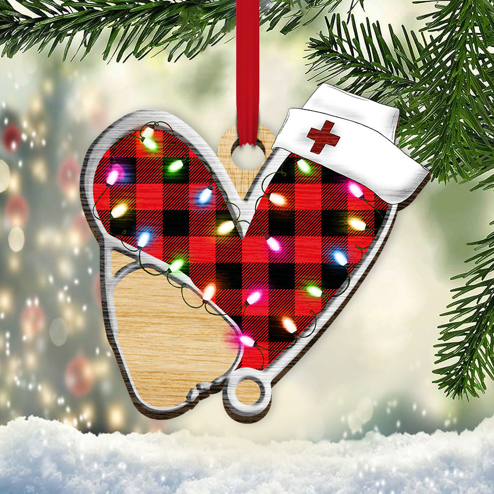 Red Tartan Heart Nurse Stethoscope - Nurse Ornament (Printed On Both Sides) 1122