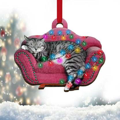 Tabby Cat Sleeping All Day - Cat Ornament (Printed On Both Sides) 1122