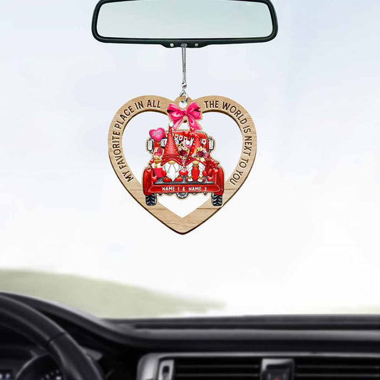 My Favorite Place In All The World Is Next To You - Personalized Couple Car Ornament (Printed On Both Sides)