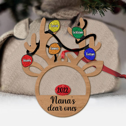 Nana's Dear Ones - Personalized Christmas Grandma Ornament With Faux Glitter Pattern Printed (Printed On Both Sides)