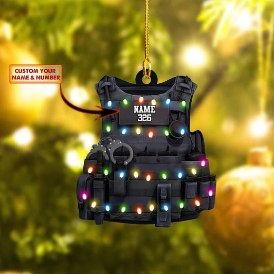 Police Vest Christmas Lights - Personalized Police Officer Ornament (Printed On Both Sides) 1022