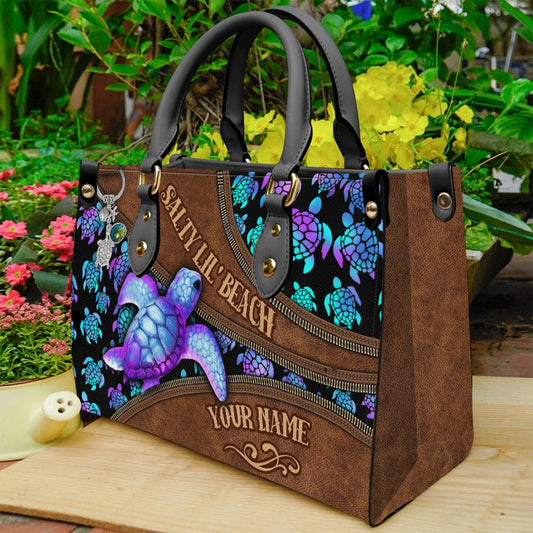 Salty Lil' Beach - Personalized Turtle Leather Handbag