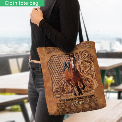 The Adventure Begins - Personalized Horse Tote Bag