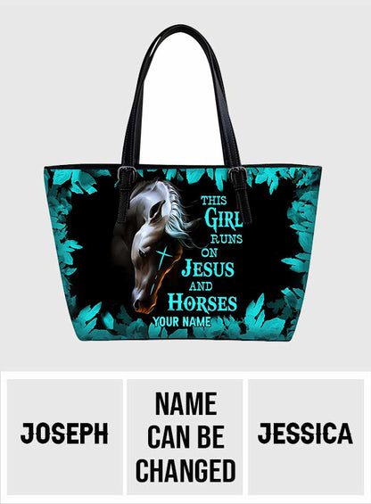 This Girl Runs On Jesus And Horse - Personalized Horse Leather Bag