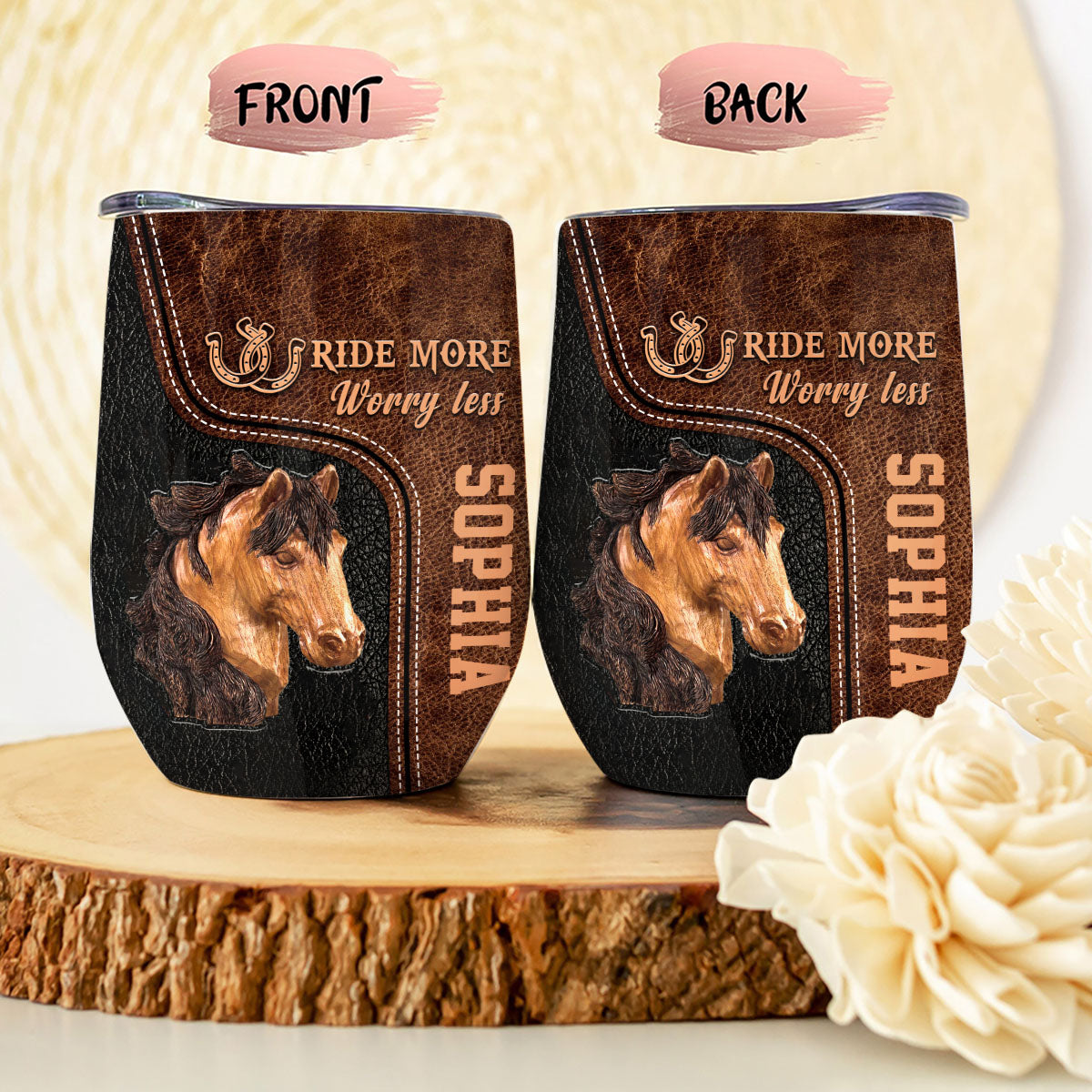 Ride More Worry Less - Personalized Horse Wine Tumbler