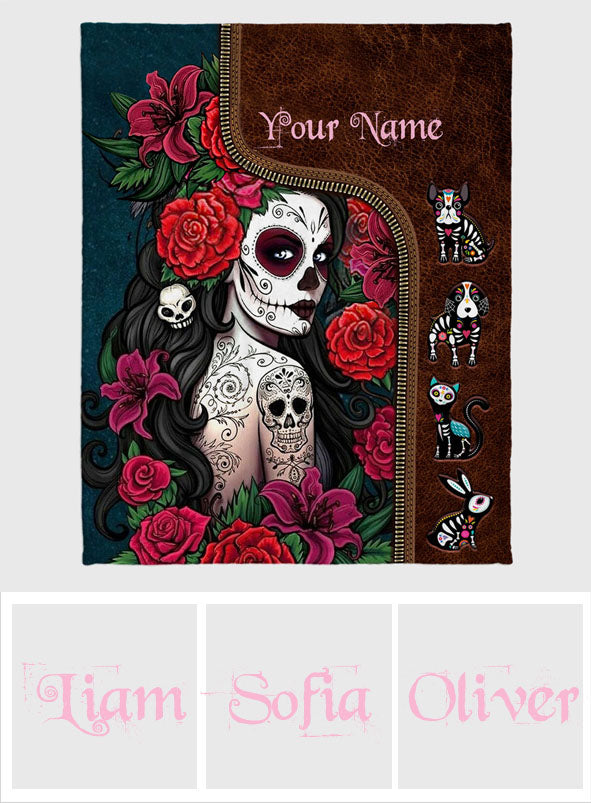 Day Of The Dead - Personalized Latina Women Blanket