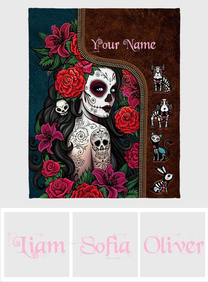 Day Of The Dead - Personalized Latina Women Blanket