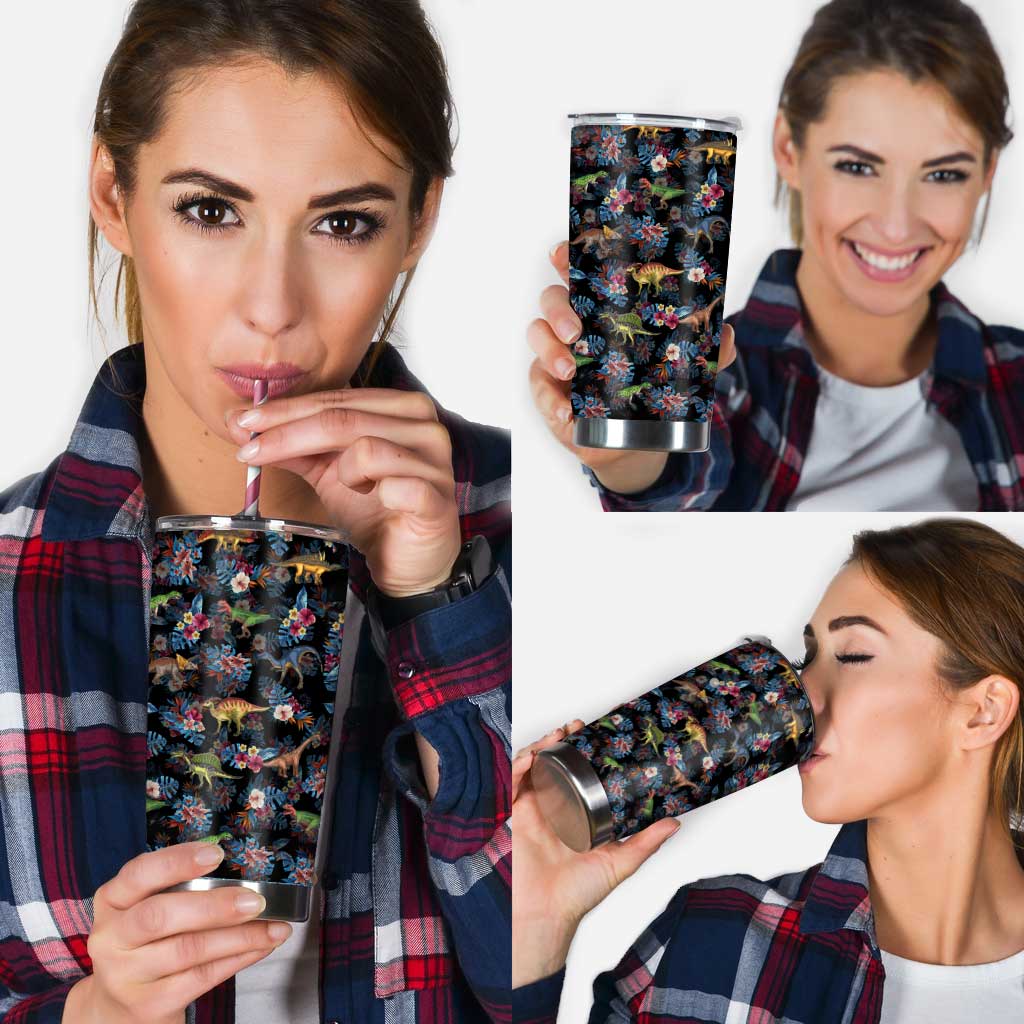Tropical Dinosaurs Pattern - Dinosaur Tumbler