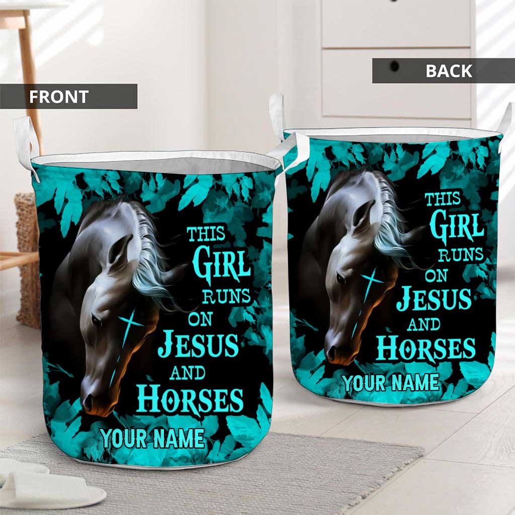 This Girl Runs On Jesus And Horse - Personalized Horse Storage Basket