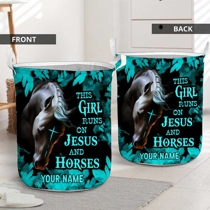 This Girl Runs On Jesus And Horse - Personalized Horse Storage Basket