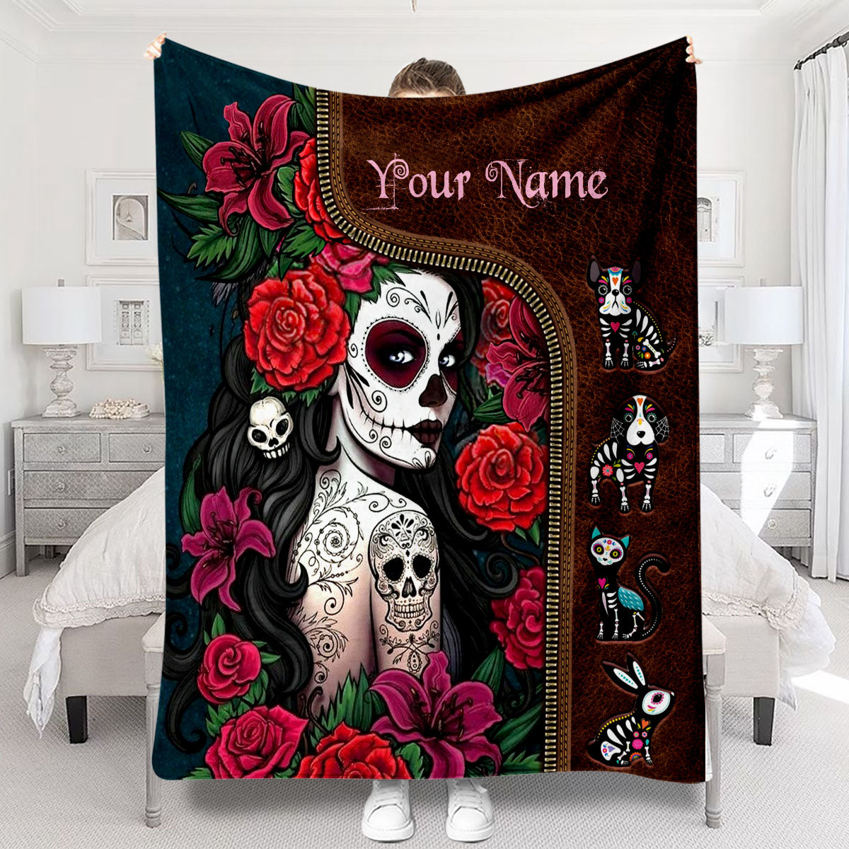 Day Of The Dead - Personalized Latina Women Blanket