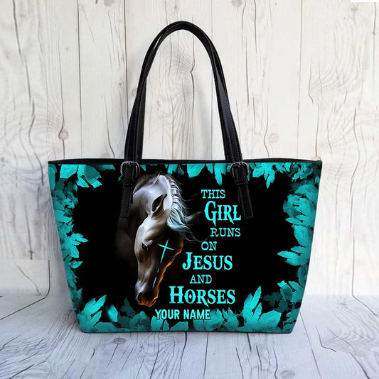 This Girl Runs On Jesus And Horse - Personalized Horse Leather Bag