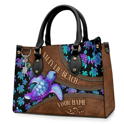 Salty Lil' Beach - Personalized Turtle Leather Handbag