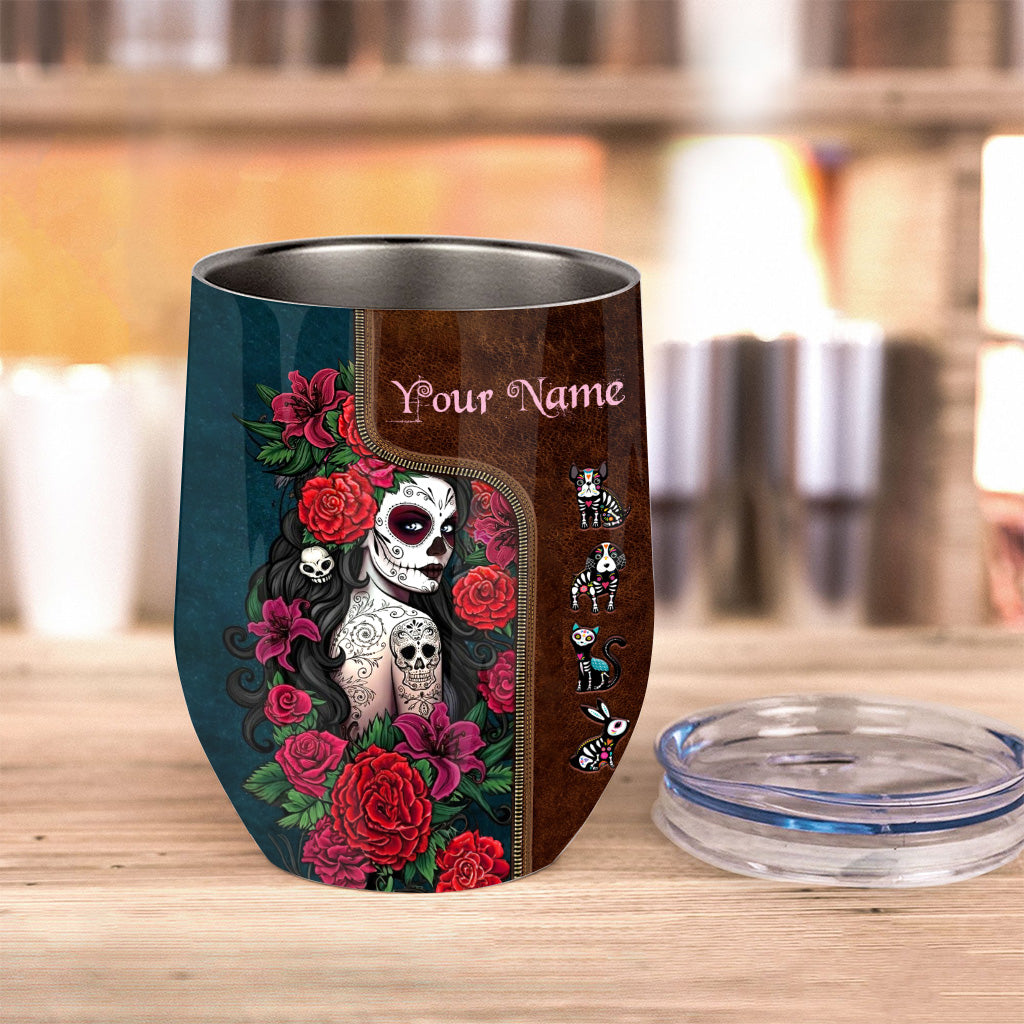 Day Of The Dead - Personalized Latina Women Wine Tumbler