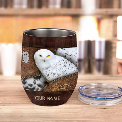 Snowy Owl - Personalized Owl Wine Tumbler