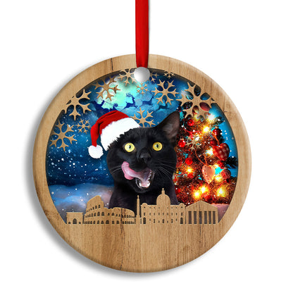Black Cat Christmas Vibe - Cat Ornament (Printed On Both Sides) 1022