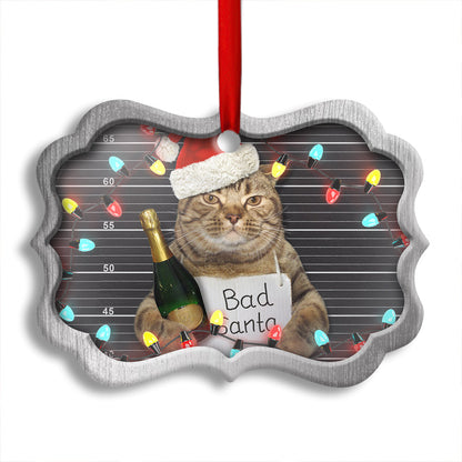 Christmas Cat Bad Santa Champagne And Santa Hat - Cat Ornament (Printed On Both Sides) 1022