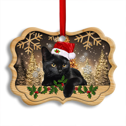 Christmas Black Cat Santa Hat - Cat Ornament (Printed On Both Sides) 1022