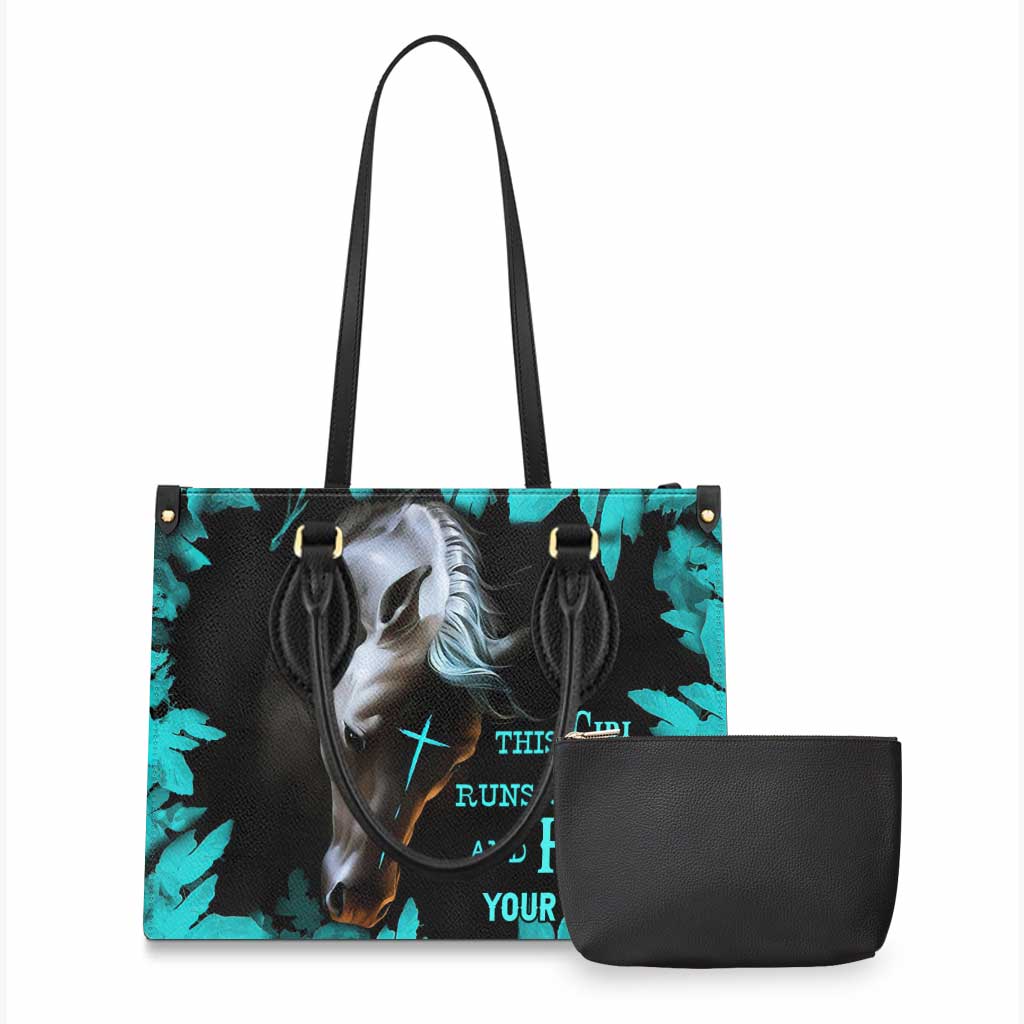 This Girl Runs On Jesus And Horse - Personalized Horse Leather Handbag