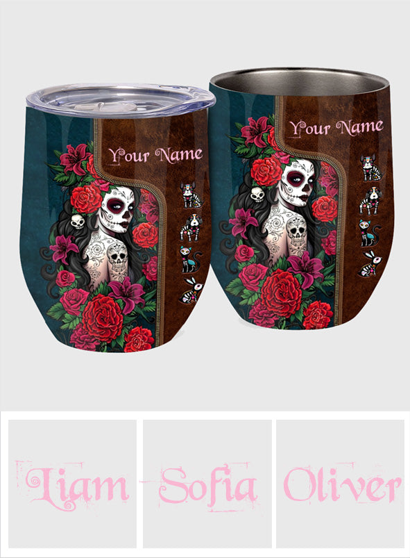 Day Of The Dead - Personalized Latina Women Wine Tumbler