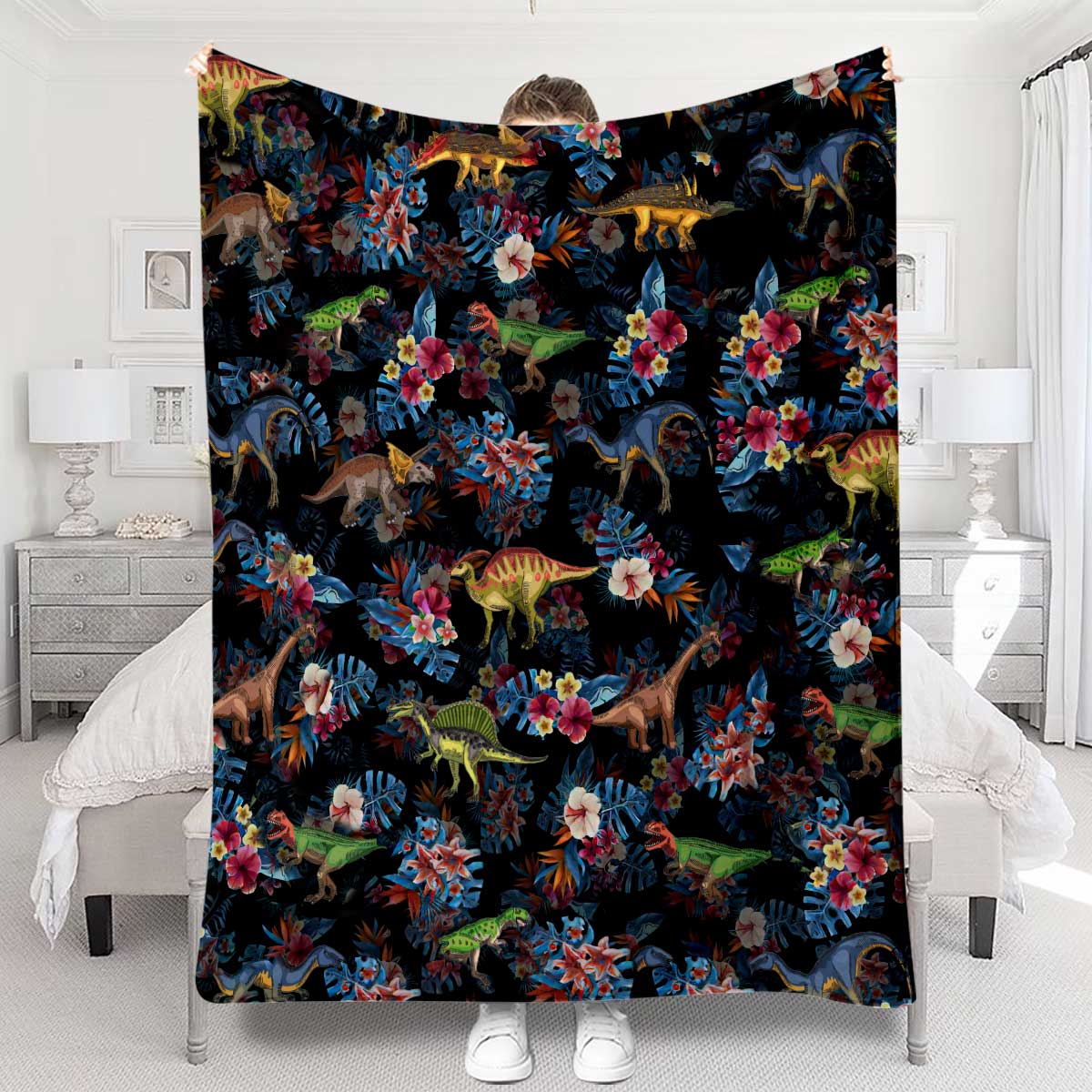 Tropical Dinosaurs Pattern - Dinosaur Blanket