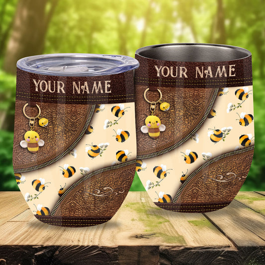 Bee Happy - Personalized Bee Wine Tumbler