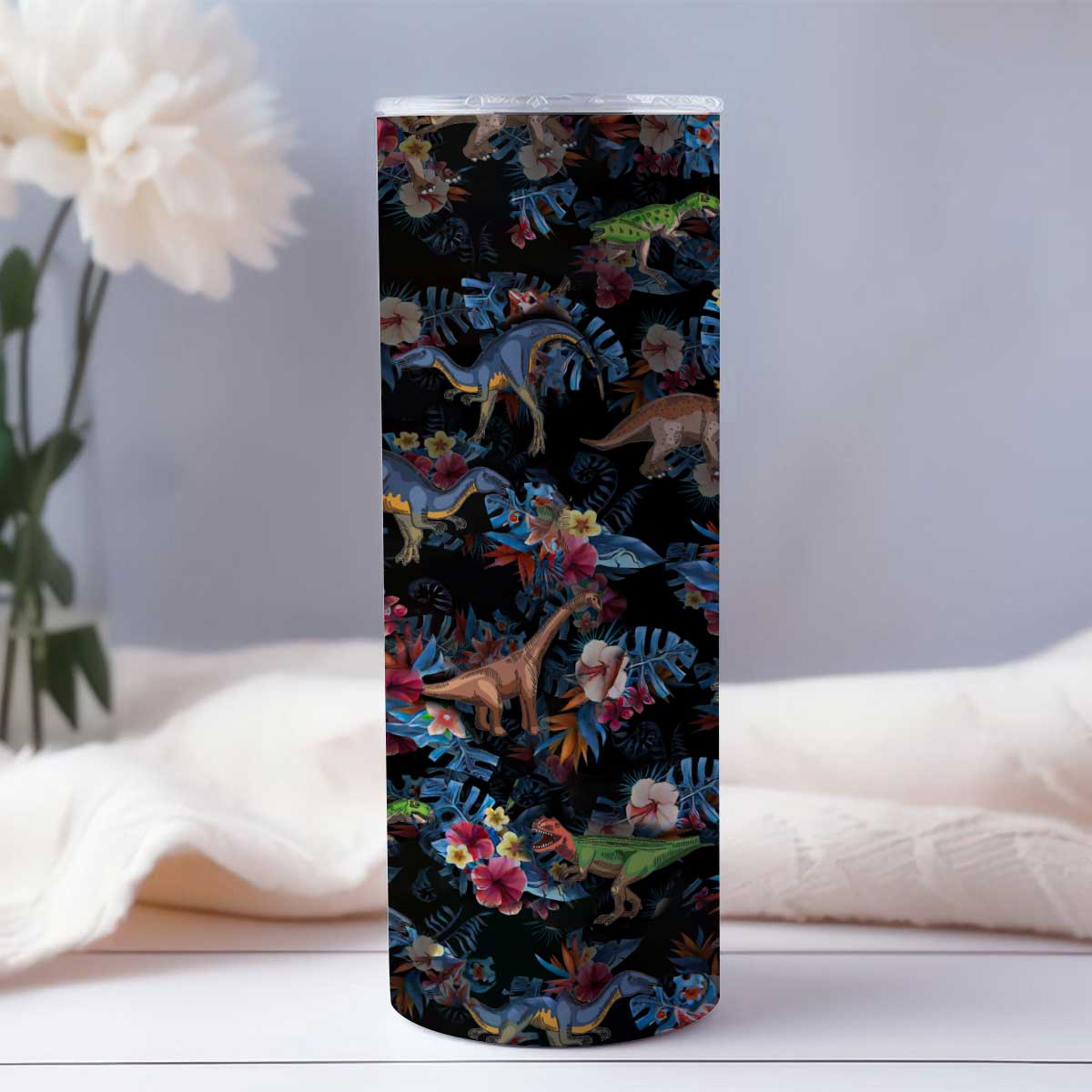 Tropical Dinosaurs Pattern - Dinosaur Skinny Tumbler