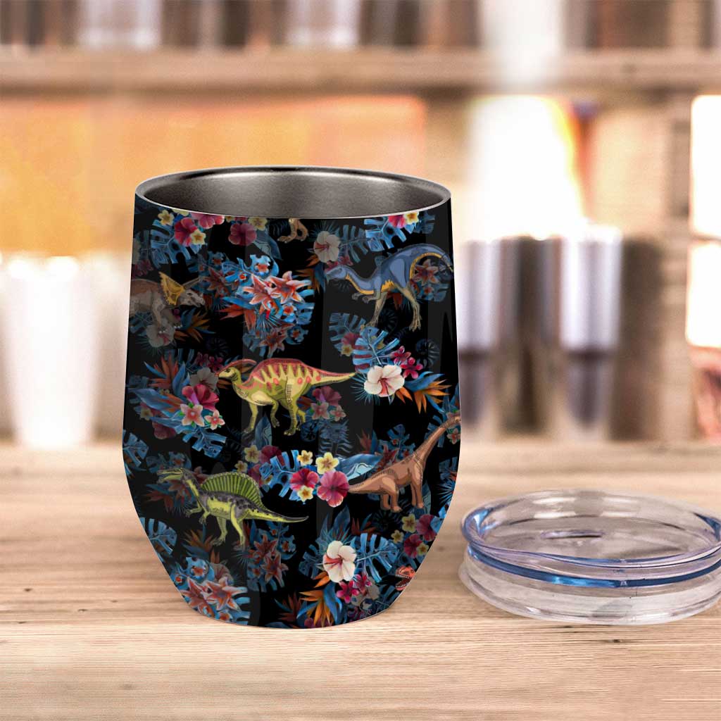Tropical Dinosaurs Pattern - Dinosaur Wine Tumbler